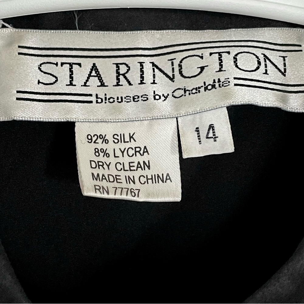 Starington Blouses by Charlotte Black Silk Button-Down Shirt Size 14 (10-12) - Picture 6 of 11